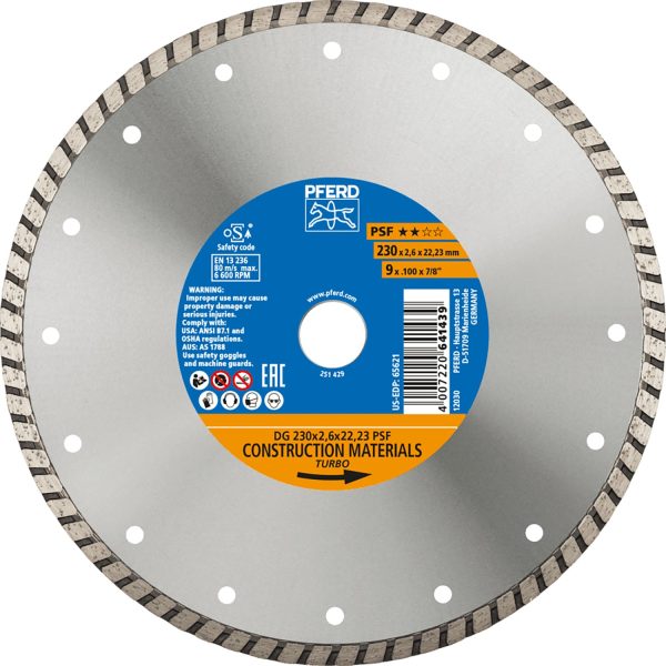 Pferd Diamantwerkzeuge für die Bauindustrie DG PSF ZA 230 mm x 2