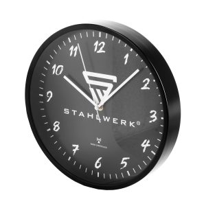 STAHLWERK Wanduhr 30 Cm Schwarze Werkstattuhr Mit Aluminium-Gehäuse Rcc-Uhrwerk