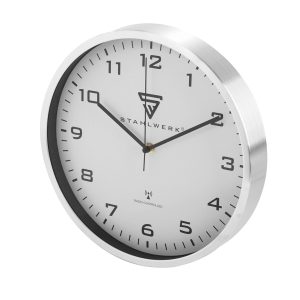 STAHLWERK Wanduhr 30 Cm Silberne Werkstattuhr Mit Aluminium-Gehäuse Rcc-Uhrwerk