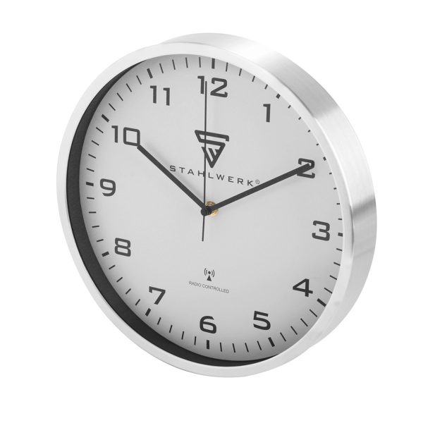 STAHLWERK Wanduhr 30 Cm Silberne Werkstattuhr Mit Aluminium-Gehäuse Rcc-Uhrwerk