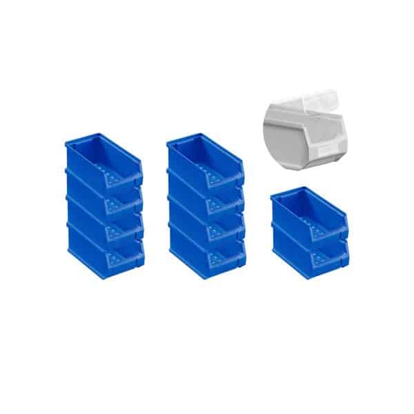 SparSet 10 x Blaue Sichtlagerbox 2.0 Mit Abdeckung HxBxT 7