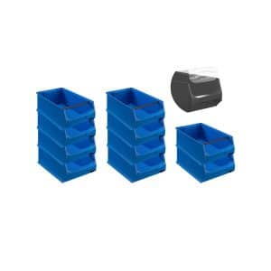 SparSet 10 x Blaue Sichtlagerbox 5.1 Mit Griffstange und Abdeckung HxBxT 20 x 30 x 50 cm 21