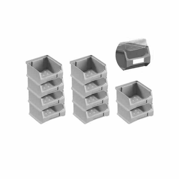 SparSet 10 x Graue Sichtlagerbox 1.0 Mit Abdeckung HxBxT 6 x 10 x 10 cm 0