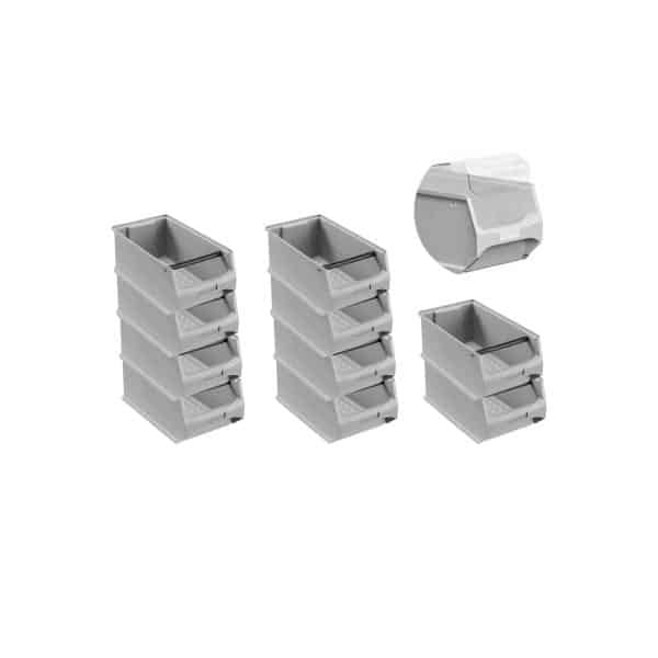 SparSet 10 x Graue Sichtlagerbox 4.1 Mit Griffstange und Abdeckung HxBxT 15 x 20 x 35 cm 7