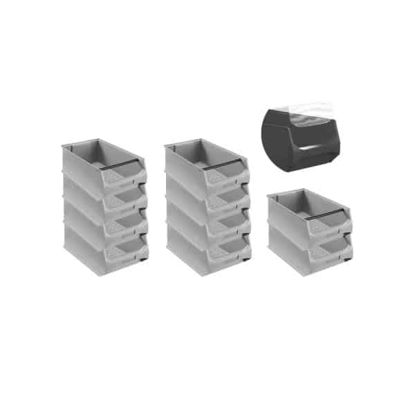 SparSet 10 x Graue Sichtlagerbox 5.1 Mit Griffstange und Abdeckung HxBxT 20 x 30 x 50 cm 21