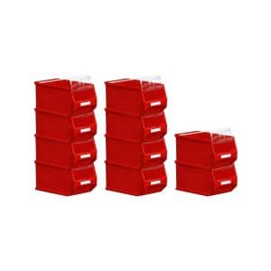 SparSet 10 x Rote Sichtlagerbox 3.0 Mit Abdeckung HxBxT 12
