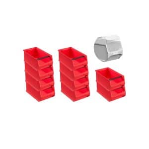 SparSet 10 x Rote Sichtlagerbox 4.1 Mit Griffstange und Abdeckung HxBxT 15 x 20 x 35 cm 7