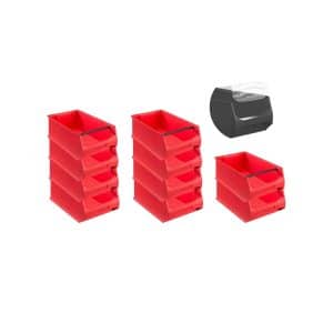 SparSet 10 x Rote Sichtlagerbox 5.1 Mit Griffstange und Abdeckung HxBxT 20 x 30 x 50 cm 21