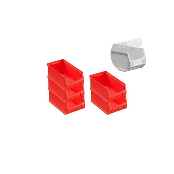 SparSet 5 x Rote Sichtlagerbox 2.0 Mit Abdeckung HxBxT 7
