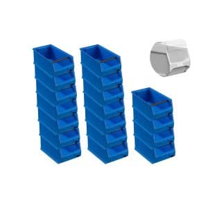 SuperSparSet 18 x Blaue Sichtlagerbox 4.1 Mit Griffstange und Abdeckung HxBxT 15 x 20 x 35 cm 7