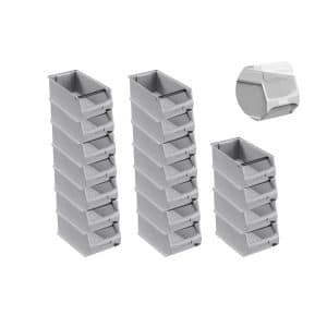 SuperSparSet 18 x Graue Sichtlagerbox 4.1 Mit Griffstange und Abdeckung HxBxT 15 x 20 x 35 cm 7