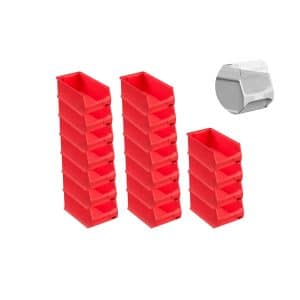 SuperSparSet 18 x Rote Sichtlagerbox 4.0 Mit Abdeckung HxBxT 15 x 20 x 35 cm 7