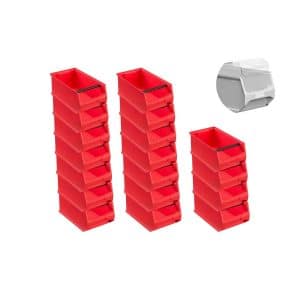 SuperSparSet 18 x Rote Sichtlagerbox 4.1 Mit Griffstange und Abdeckung HxBxT 15 x 20 x 35 cm 7