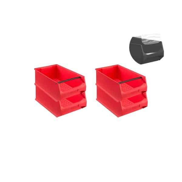 SuperSparSet 4 x Rote Sichtlagerbox 5.1 Mit Griffstange und Abdeckung HxBxT 20 x 30 x 50 cm 21