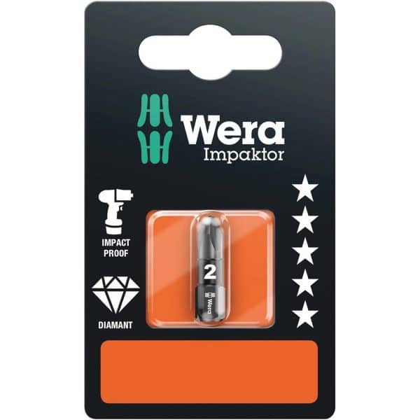 Wera Diamant Kreuzschlitz-Bit PZ2 x 25 mm Impaktor 855/1